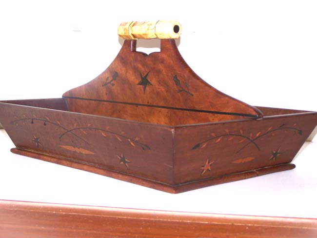 A 19th century Whale Ivory mounted inlaid Maple Cutlery Tray — image 2